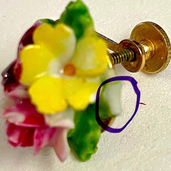 Vintage Cara Ceramic Floral Pink and Green Jewelry Set - Picture 9 of 10